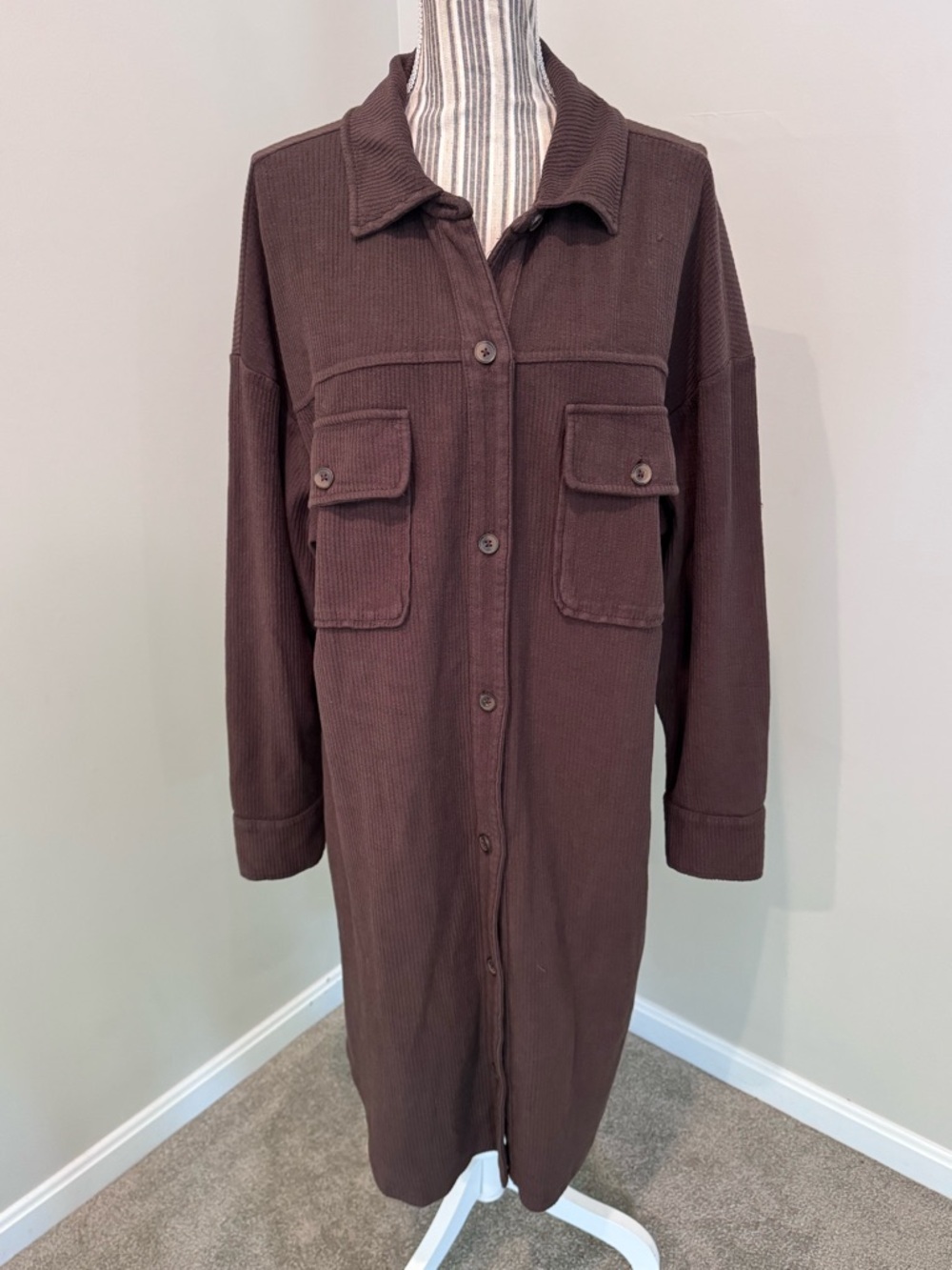 NWT $148 Pilcro By Anthropologie Duster Jacket Women's Size L Chocolate Shacket